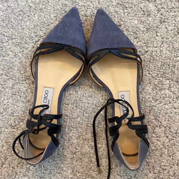 Jimmy Choo Shoes - Jimmy Choo Pointed Toe Denim Stappy Flats. Size 36. As-is.